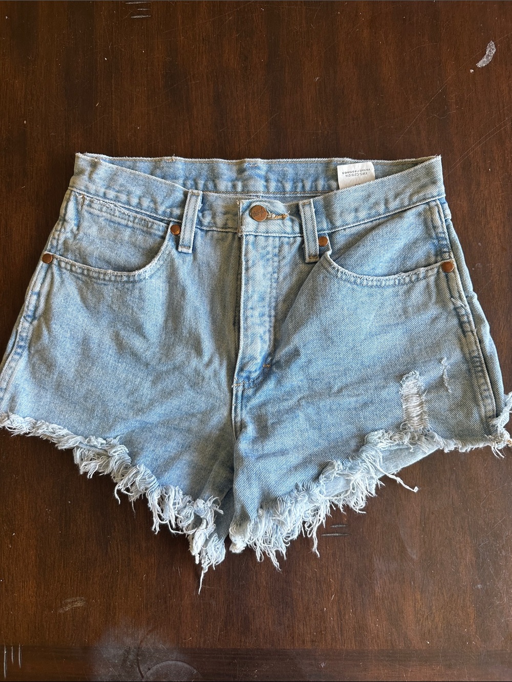Wrangler Light Blue Distressed Frayed Hem Jean Shorts